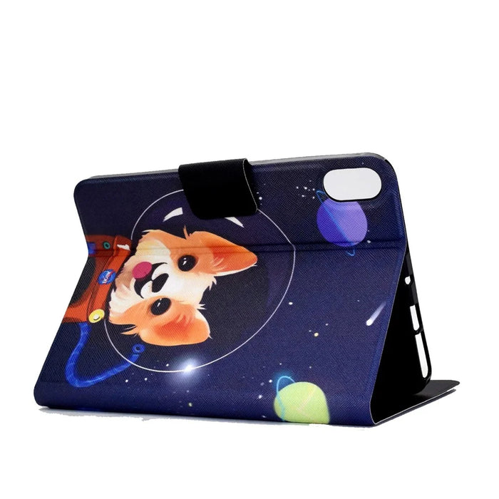 For iPad (2025) / 10.9 (2022) Pattern Printing PU Leather Tablet Case Folding Stand Folio Cover with Card Holder - Space Dog - 4