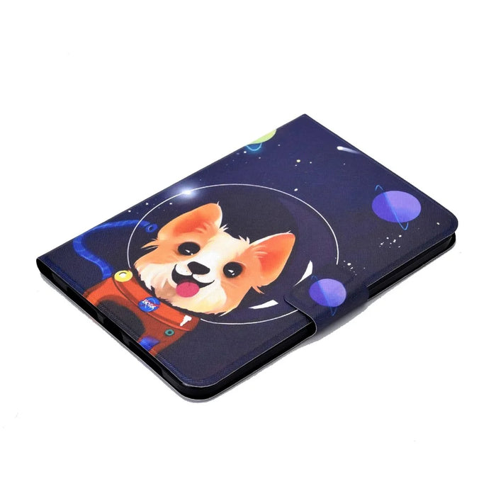 For iPad (2025) / 10.9 (2022) Pattern Printing PU Leather Tablet Case Folding Stand Folio Cover with Card Holder - Space Dog - 6