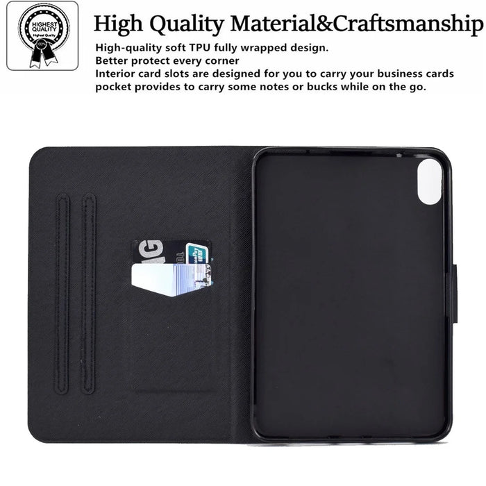 For iPad (2025) / 10.9 (2022) Pattern Printing PU Leather Tablet Case Folding Stand Folio Cover with Card Holder - Space Dog - 7