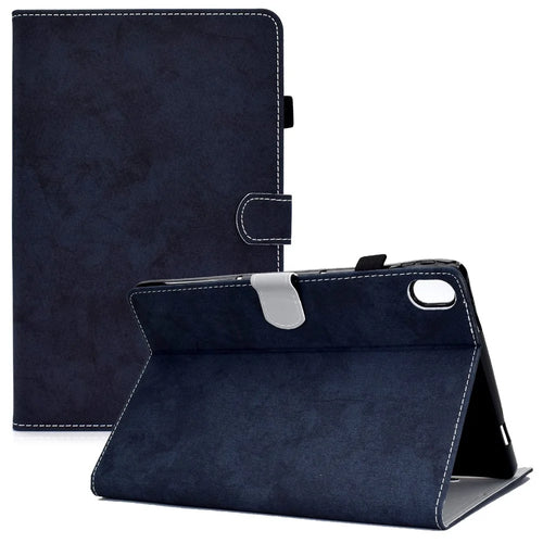 For iPad (2025) / 10.9 (2022) Cloth Texture PU Leather Tablet Case Full Protection Stand Card Slot Flip Cover - Dark Blue - 1