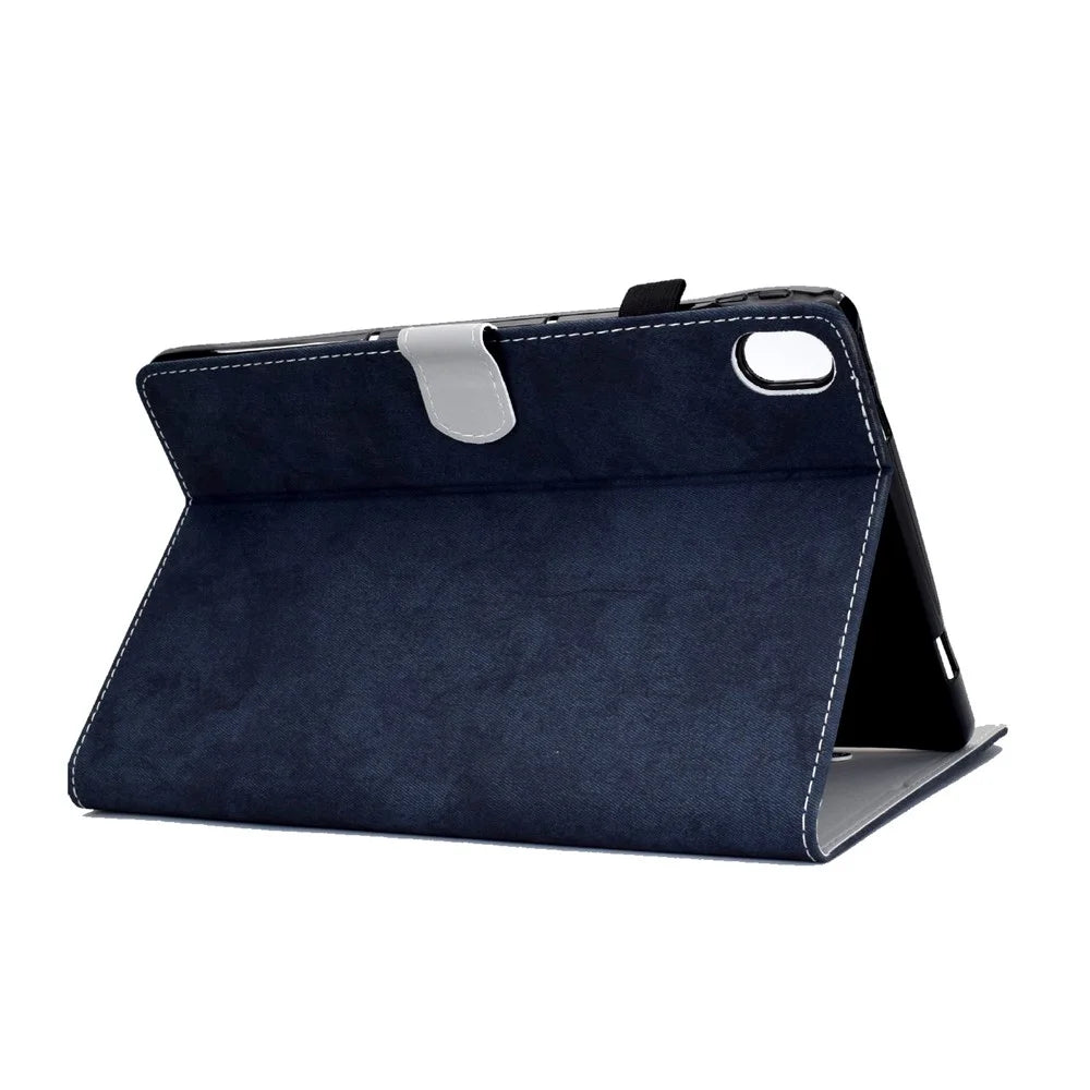 For iPad (2025) / 10.9 (2022) Cloth Texture PU Leather Tablet Case Full Protection Stand Card Slot Flip Cover - Dark Blue - 6