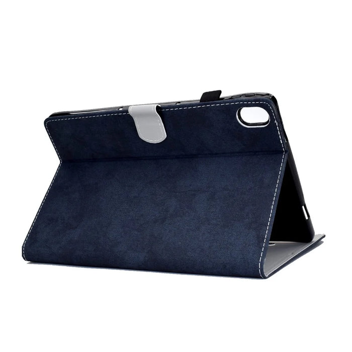 For iPad (2025) / 10.9 (2022) Cloth Texture PU Leather Tablet Case Full Protection Stand Card Slot Flip Cover - Dark Blue - 6