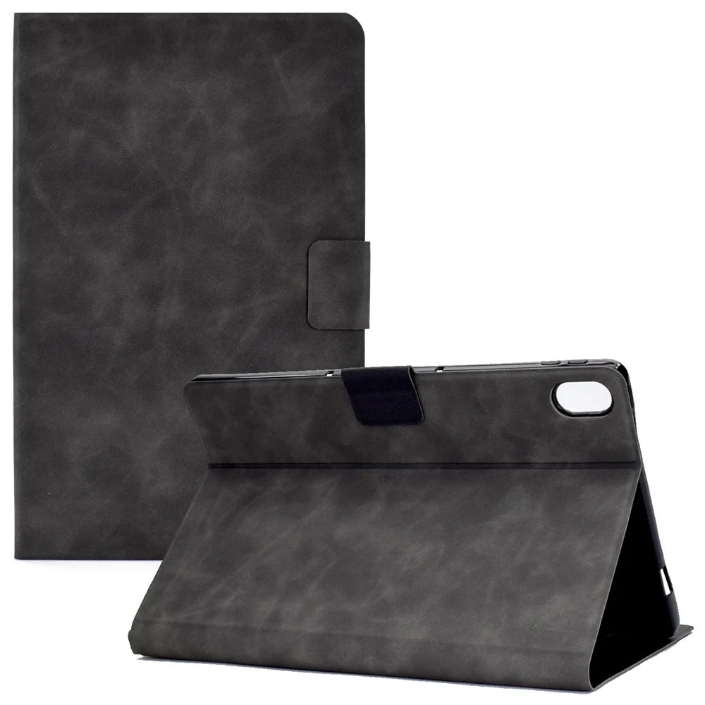 For iPad (2025) / 10.9 (2022) Stand Folio Tablet Case Cowhide Texture PU Leather Anti-Scratch Cover with Card Holder - Black - 1