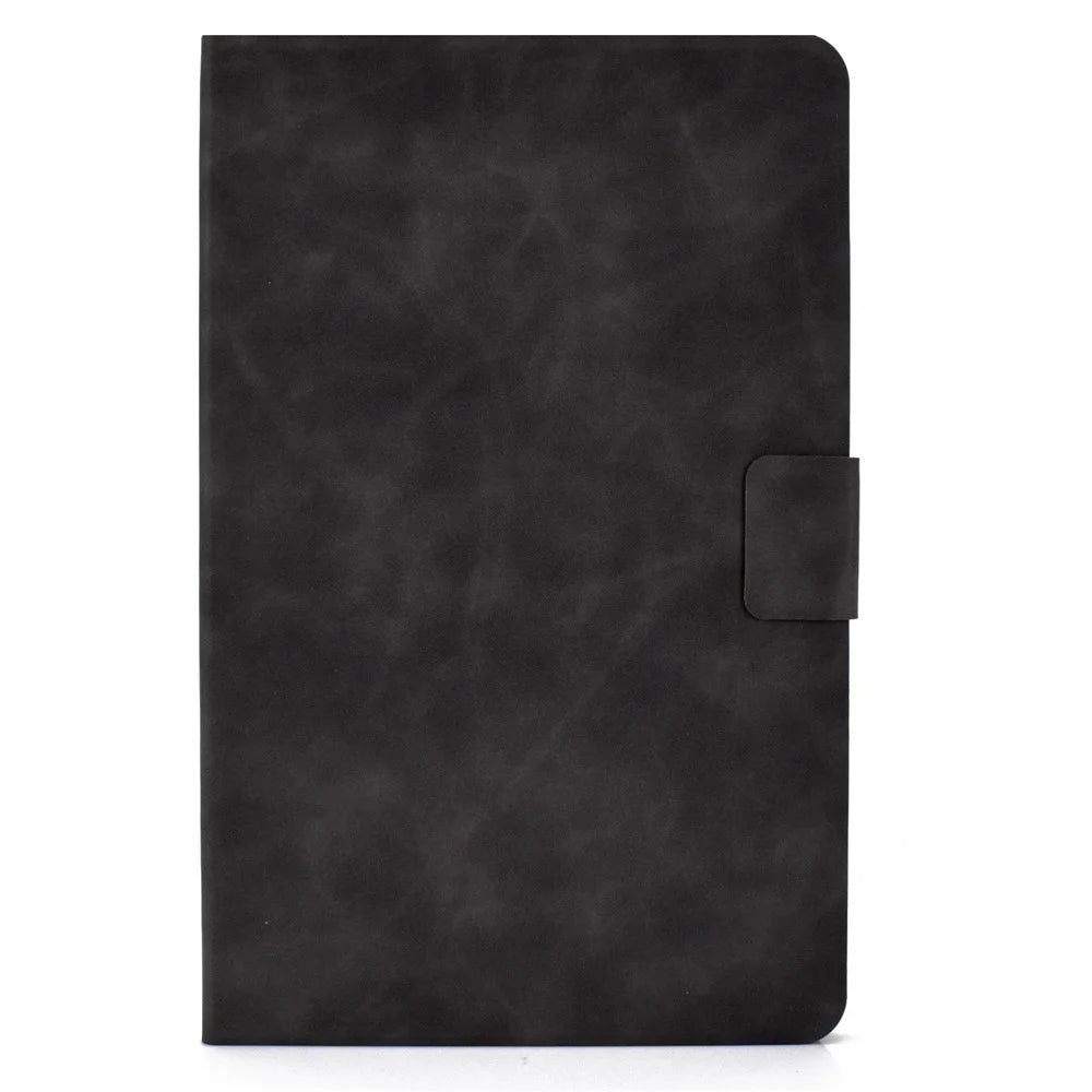 For iPad (2025) / 10.9 (2022) Stand Folio Tablet Case Cowhide Texture PU Leather Anti-Scratch Cover with Card Holder - Black - 2