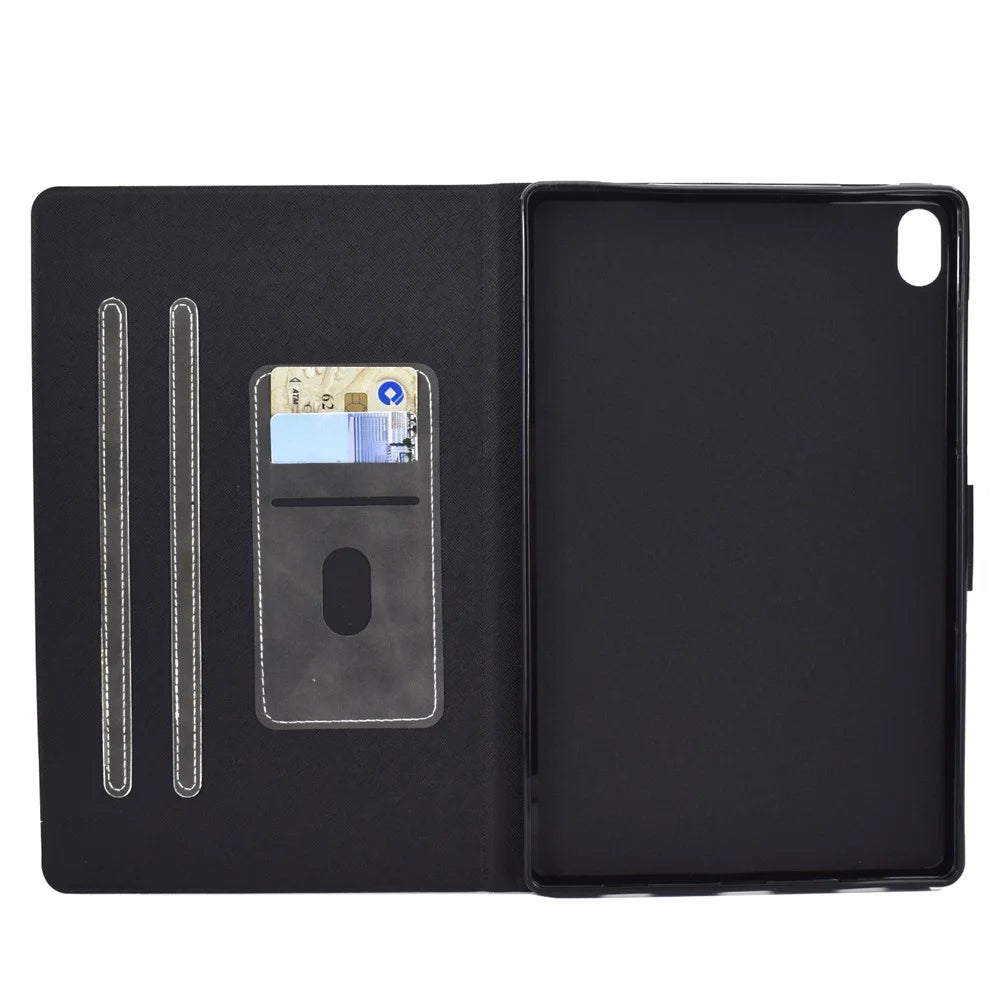 For iPad (2025) / 10.9 (2022) Stand Folio Tablet Case Cowhide Texture PU Leather Anti-Scratch Cover with Card Holder - Black - 4