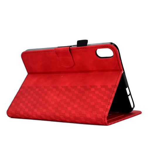 For iPad (2025) / 10.9 (2022) Imprinted Rhombus Pattern PU Leather Tablet Case Stitching Line Full Protection Stand Card Holder Cover - Red - 2