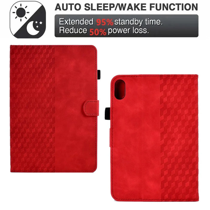For iPad (2025) / 10.9 (2022) Imprinted Rhombus Pattern PU Leather Tablet Case Stitching Line Full Protection Stand Card Holder Cover - Red - 3