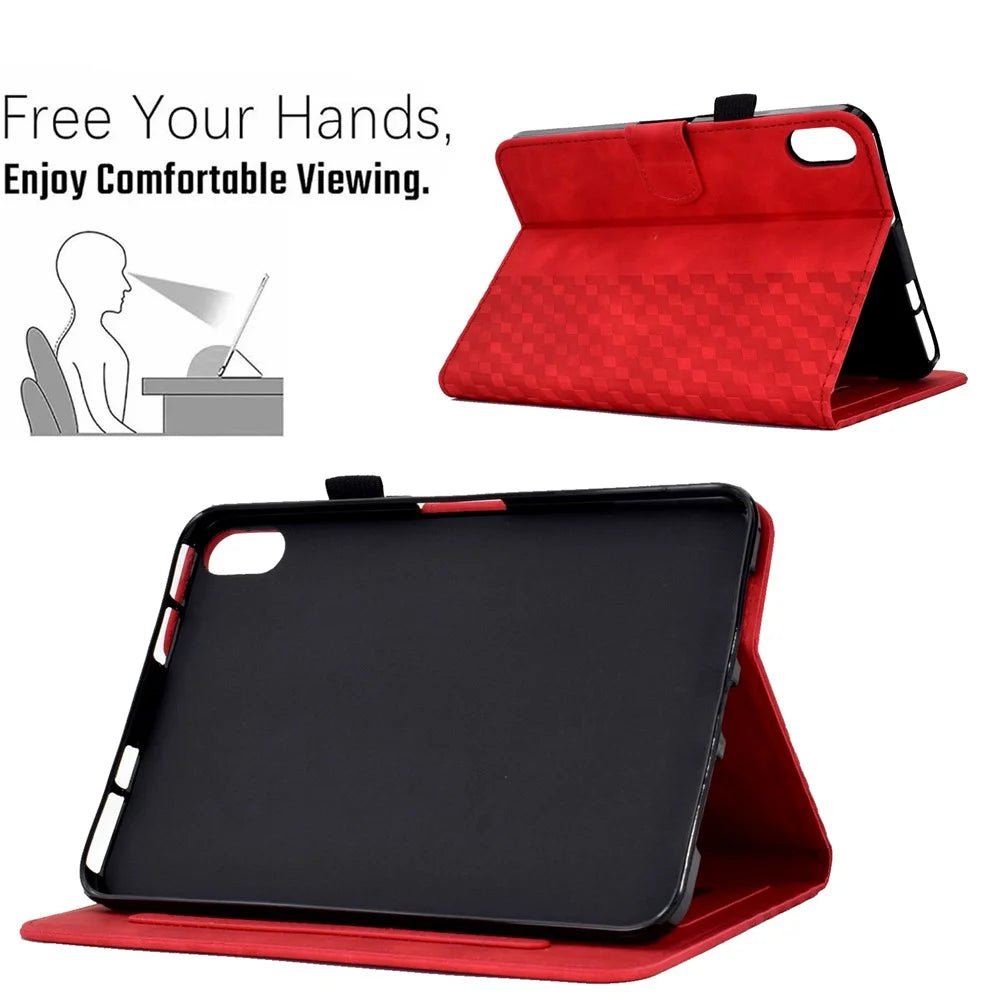 For iPad (2025) / 10.9 (2022) Imprinted Rhombus Pattern PU Leather Tablet Case Stitching Line Full Protection Stand Card Holder Cover - Red - 4