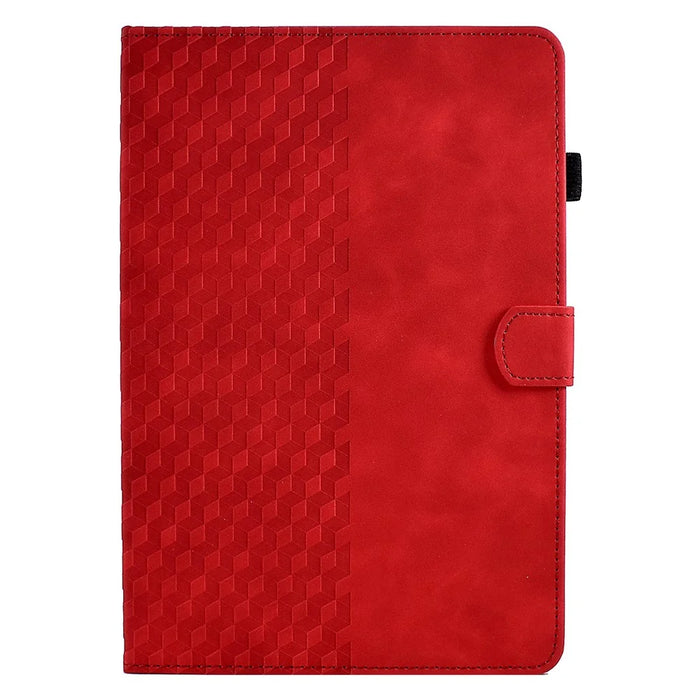 For iPad (2025) / 10.9 (2022) Imprinted Rhombus Pattern PU Leather Tablet Case Stitching Line Full Protection Stand Card Holder Cover - Red - 5