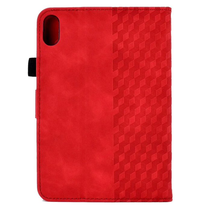 For iPad (2025) / 10.9 (2022) Imprinted Rhombus Pattern PU Leather Tablet Case Stitching Line Full Protection Stand Card Holder Cover - Red - 6
