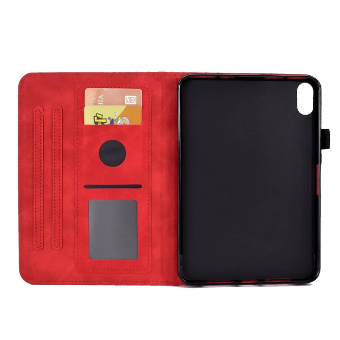 For iPad (2025) / 10.9 (2022) Imprinted Rhombus Pattern PU Leather Tablet Case Stitching Line Full Protection Stand Card Holder Cover - Red - 7