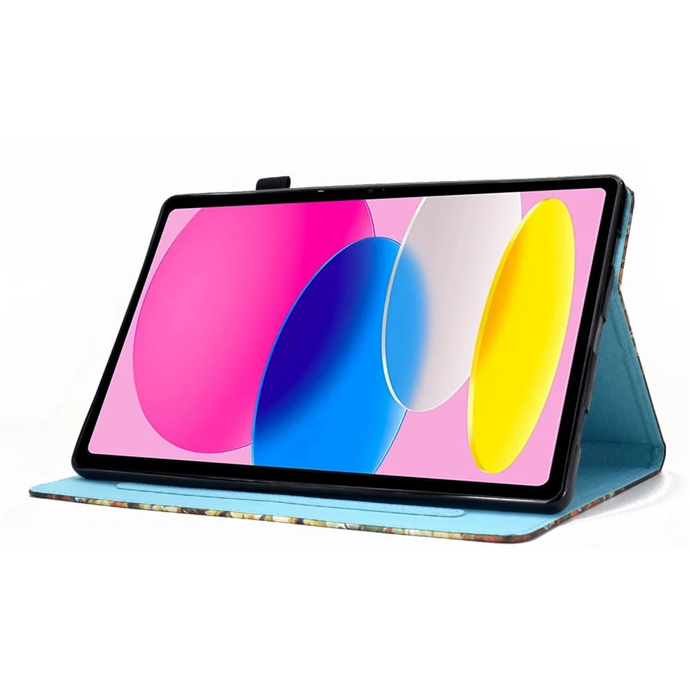 For iPad (2025) / 10.9 (2022) Pattern Printing Stand Folio Tablet Case Stitching Line PU Leather Card Slots Protective Cover - Antique Clock - 3