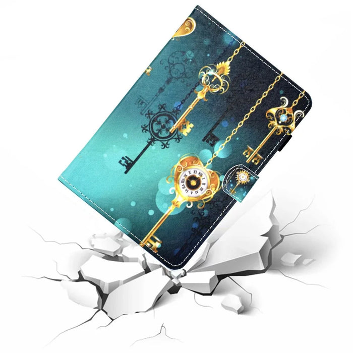 For iPad (2025) / 10.9 (2022) Pattern Printing Stand Folio Tablet Case Stitching Line PU Leather Card Slots Protective Cover - Antique Clock - 5