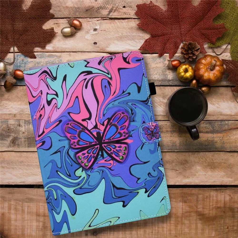 For iPad (2025) / 10.9 (2022) Case Pattern Printing Stand Stitching Line PU Leather Tablet Cover with Card Slots Holder - Butterfly - 6