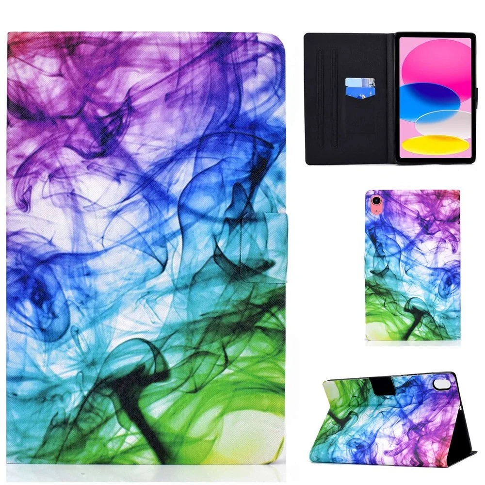 For iPad (2025) / 10.9 (2022) Pattern Printing PU Leather Folio Tablet Case Fold Stand Card Holder Magnetic Flip Cover - Smoke - 1