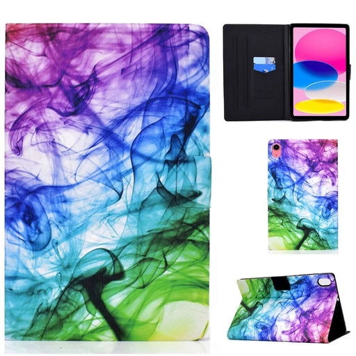 For iPad (2025) / 10.9 (2022) Pattern Printing PU Leather Folio Tablet Case Fold Stand Card Holder Magnetic Flip Cover - Smoke - 1