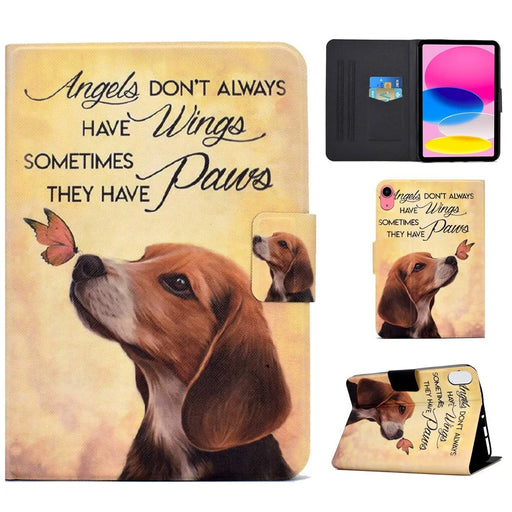 For iPad (2025) / 10.9 (2022) Pattern Printing PU Leather Tablet Case Fold Stand Magnetic Flip Cover with Card Holder - Butterfly and Dog - 1