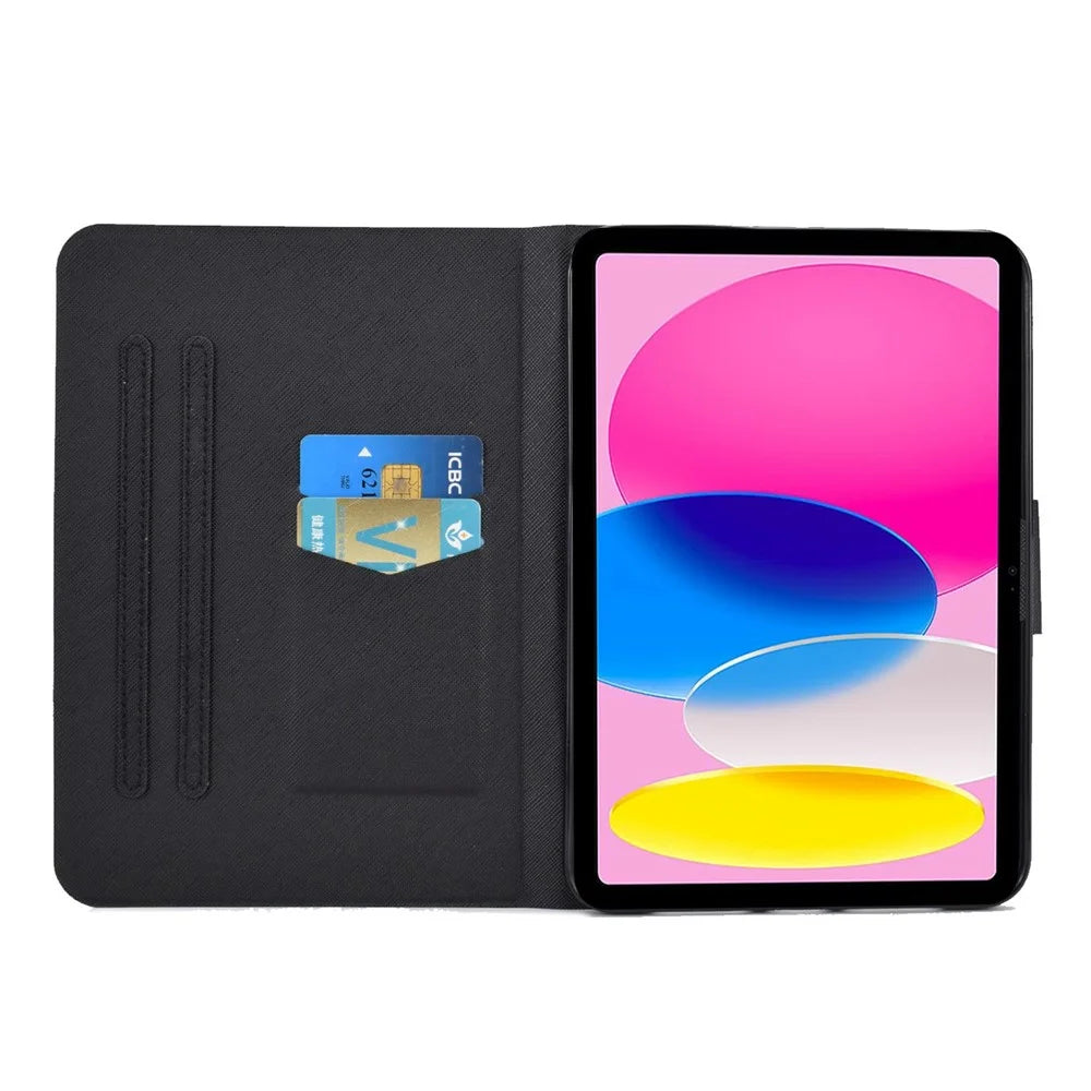 For iPad (2025) / 10.9 (2022) Pattern Printing PU Leather Tablet Case Fold Stand Magnetic Flip Cover with Card Holder - Butterfly and Dog - 2