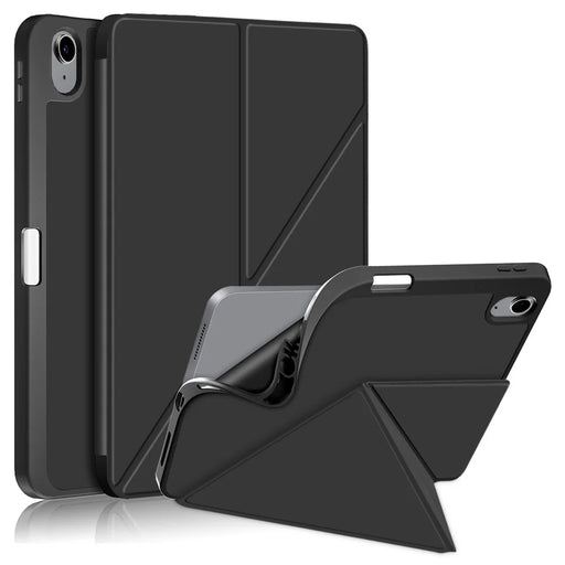 For iPad (2025) / 10.9 (2022) Origami Stand PU Leather Tablet Case Auto Wake / Sleep Pen Slot Protective Cover - Black - 1
