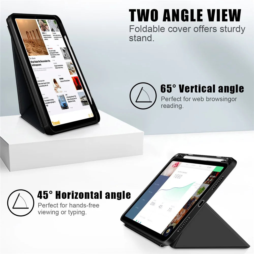 For iPad (2025) / 10.9 (2022) Origami Stand PU Leather Tablet Case Auto Wake / Sleep Pen Slot Protective Cover - Black - 3