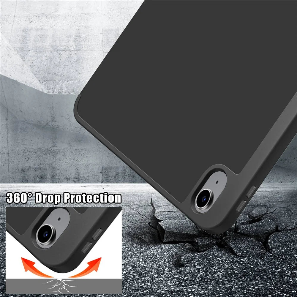 For iPad (2025) / 10.9 (2022) Origami Stand PU Leather Tablet Case Auto Wake / Sleep Pen Slot Protective Cover - Black - 6