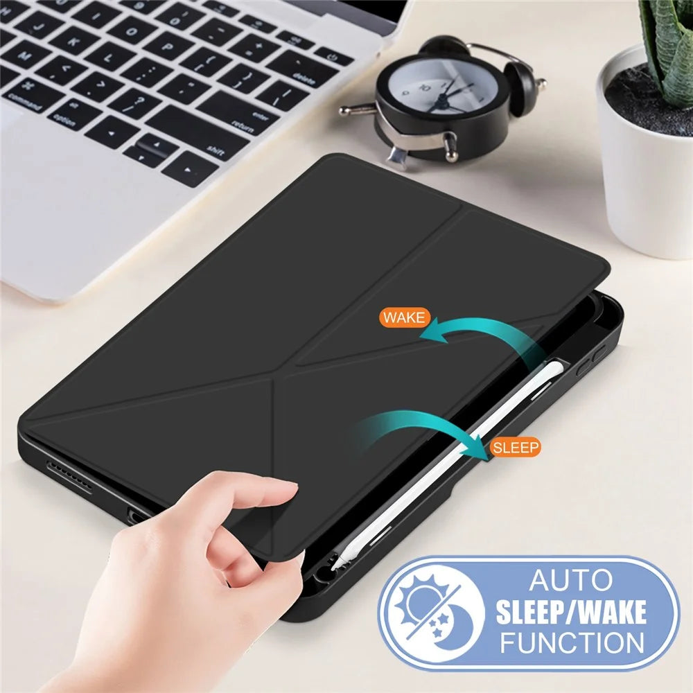 For iPad (2025) / 10.9 (2022) Origami Stand PU Leather Tablet Case Auto Wake / Sleep Pen Slot Protective Cover - Black - 7