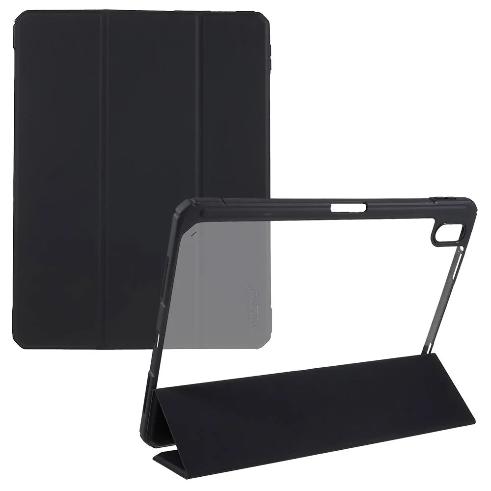 MUTURAL For iPad (2025) / 10.9 (2022) Hybrid TPU+PC Full-Body Protective Case Transparent Back Shockproof Stand Cover with Pen Slot - Black - 1