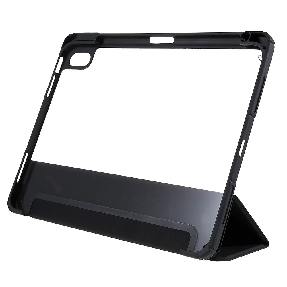 MUTURAL For iPad (2025) / 10.9 (2022) Hybrid TPU+PC Full-Body Protective Case Transparent Back Shockproof Stand Cover with Pen Slot - Black - 2