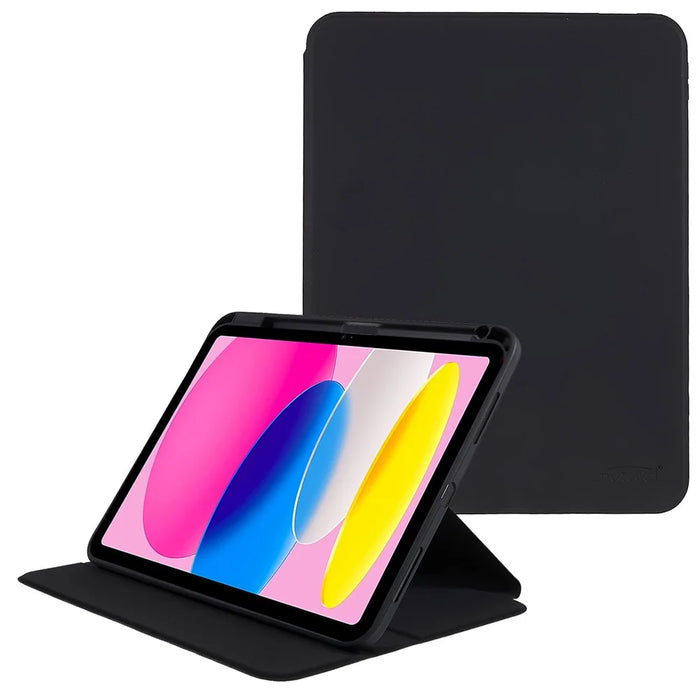 MUTURAL for iPad (2025) / 10.9 (2022) PU Leather Stand Tablet Case Clear Transparent Back Shockproof Protective Cover with Pen Holder - Black - 1