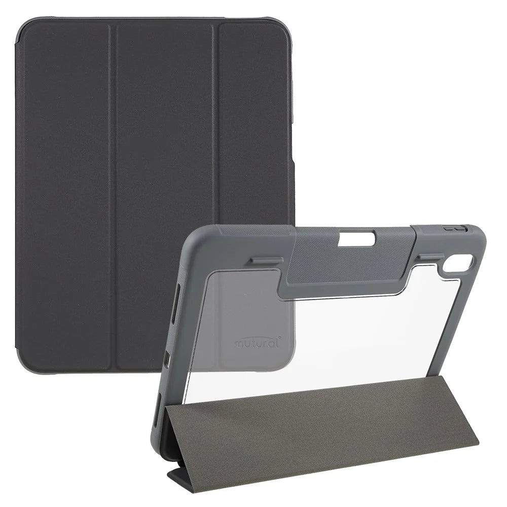 MUTURAL Hard PC TPU Leather Case for iPad (2025) / 10.9 (2022) Shockproof Cover Tablet Case with Tri-Fold Stand - Black - 1