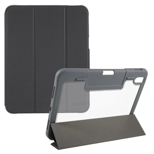 MUTURAL Hard PC TPU Leather Case for iPad (2025) / 10.9 (2022) Shockproof Cover Tablet Case with Tri-Fold Stand - Black - 1