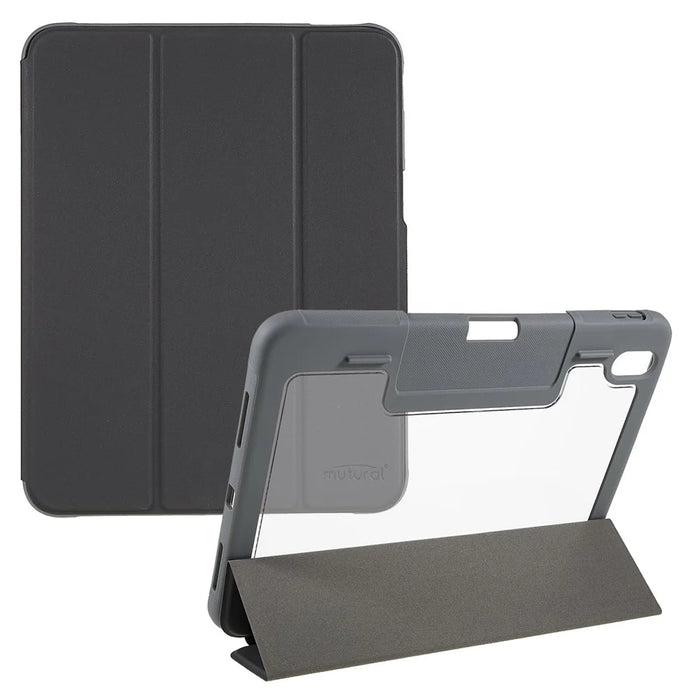 MUTURAL Hard PC TPU Leather Case for iPad (2025) / 10.9 (2022) Shockproof Cover Tablet Case with Tri-Fold Stand - Black - 1