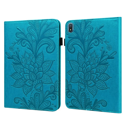 For Nokia T20 Flower Imprinting Tablet Cover Stand Wallet PU Leather + Inner TPU Protective Case - Blue - 1