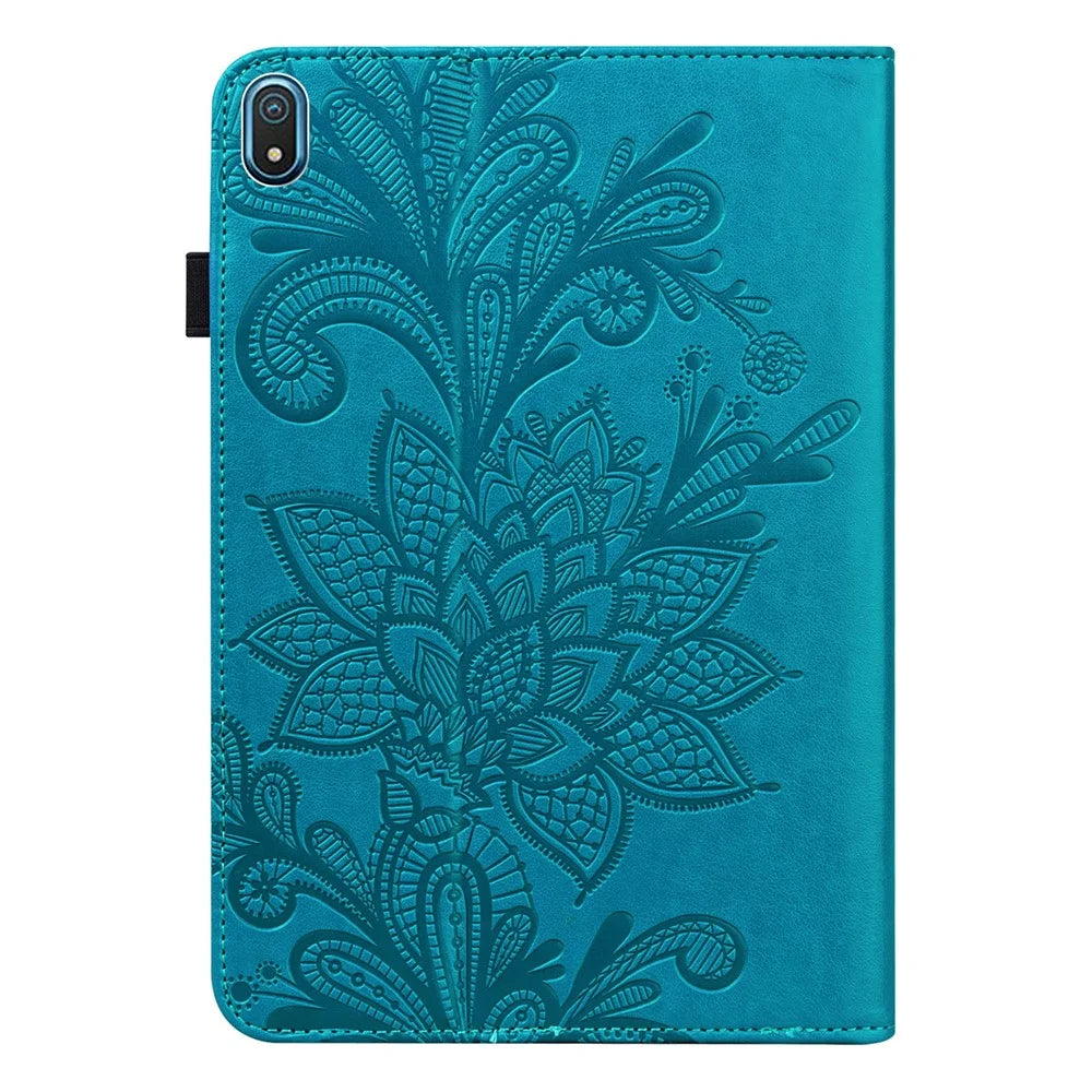 For Nokia T20 Flower Imprinting Tablet Cover Stand Wallet PU Leather + Inner TPU Protective Case - Blue - 2