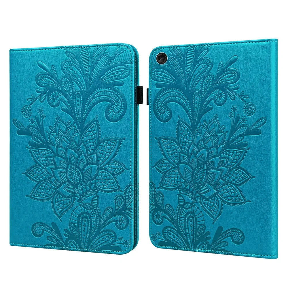For Lenovo Tab M10 (Gen 3) TB-328FU / TB-328XU Flower Imprinting Tablet Stand Wallet Case PU Leather Shockproof Cover with Elastic Band - Blue - 1