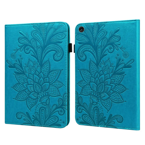 For Lenovo Tab M10 (Gen 3) TB-328FU / TB-328XU Flower Imprinting Tablet Stand Wallet Case PU Leather Shockproof Cover with Elastic Band - Blue - 1