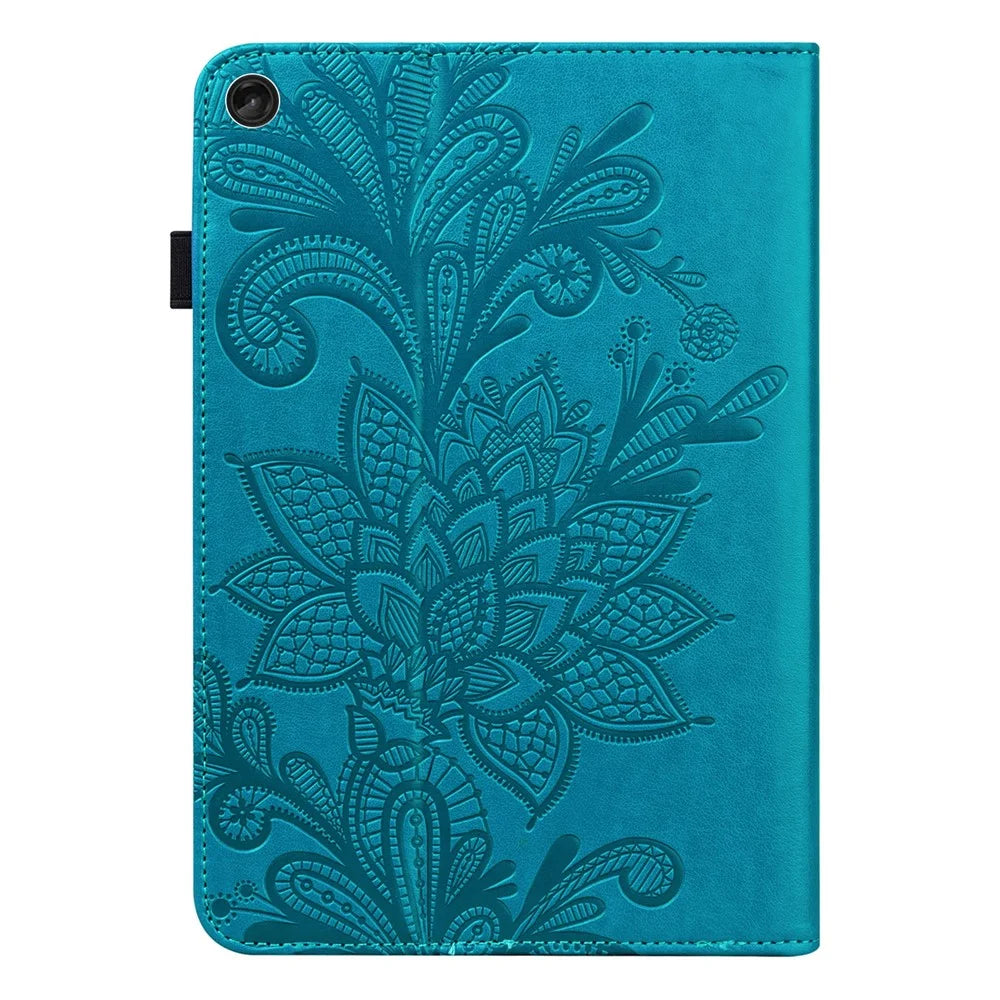 For Lenovo Tab M10 (Gen 3) TB-328FU / TB-328XU Flower Imprinting Tablet Stand Wallet Case PU Leather Shockproof Cover with Elastic Band - Blue - 2