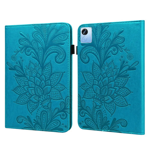 For Realme Pad X Flower Imprinting Foldable Stand Tablet Wallet Case PU Leather Drop-proof Cover with Elastic Band - Blue - 1