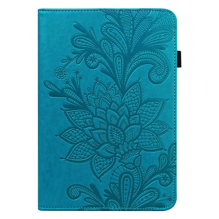 For Realme Pad X Flower Imprinting Foldable Stand Tablet Wallet Case PU Leather Drop-proof Cover with Elastic Band - Blue - 3
