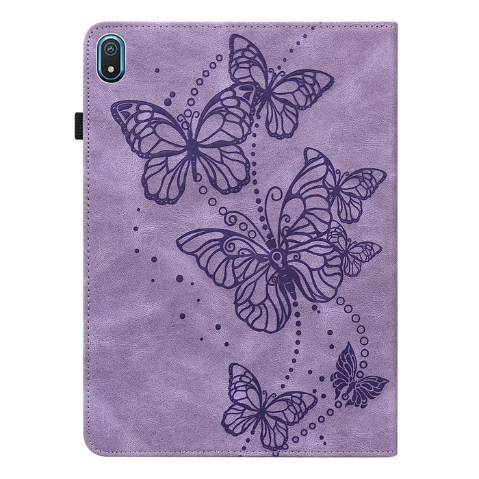 For Nokia T20 Butterfly Imprinted Tablet Stand Case PU Leather Card Holder Shockproof Cover with Elastic Band - Purple - 2