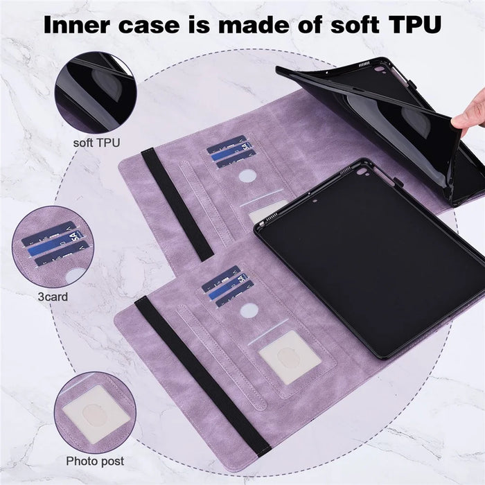 For Nokia T20 Butterfly Imprinted Tablet Stand Case PU Leather Card Holder Shockproof Cover with Elastic Band - Purple - 5