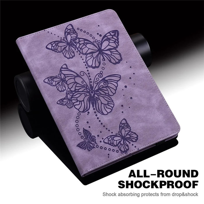 For Nokia T20 Butterfly Imprinted Tablet Stand Case PU Leather Card Holder Shockproof Cover with Elastic Band - Purple - 7