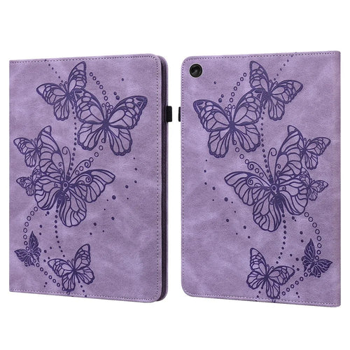 For Lenovo Tab M10 (Gen 3) TB-328FU / TB-328XU PU Leather Drop-proof Tablet Cover Butterfly Imprinted Foldable Stand Card Holder Shell with Elastic Band - Purple - 1