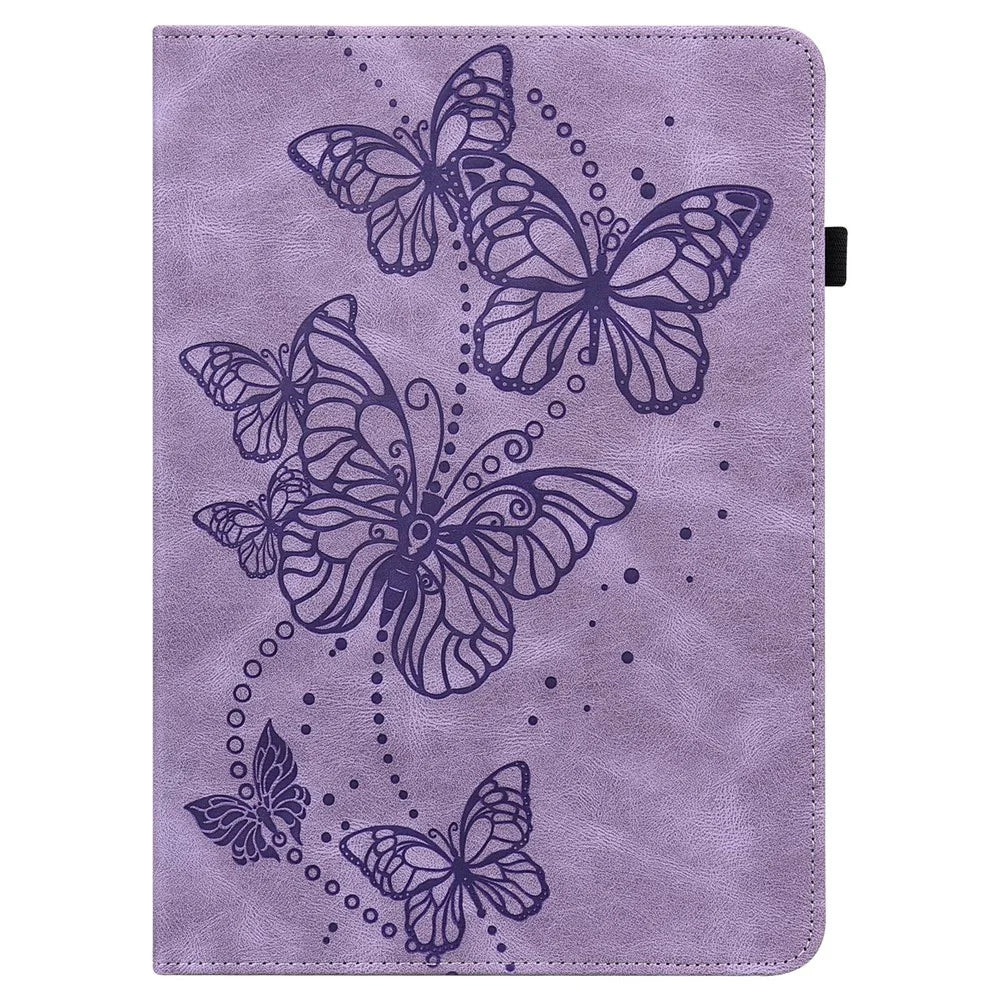 For Lenovo Tab M10 (Gen 3) TB-328FU / TB-328XU PU Leather Drop-proof Tablet Cover Butterfly Imprinted Foldable Stand Card Holder Shell with Elastic Band - Purple - 3