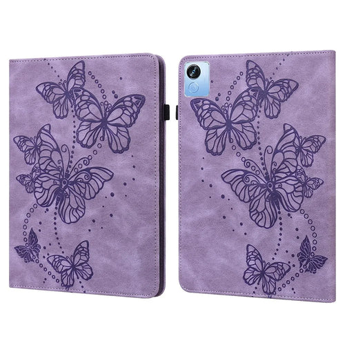 For Realme Pad X Butterfly Imprinted Tablet Full Protection Stand Case PU Leather Card Holder Cover with Elastic Band - Purple - 1