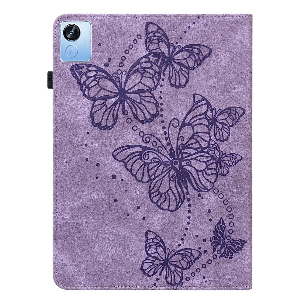 For Realme Pad X Butterfly Imprinted Tablet Full Protection Stand Case PU Leather Card Holder Cover with Elastic Band - Purple - 2