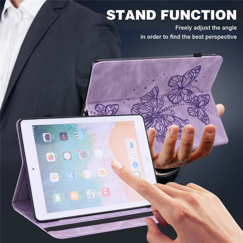 For Realme Pad X Butterfly Imprinted Tablet Full Protection Stand Case PU Leather Card Holder Cover with Elastic Band - Purple - 6