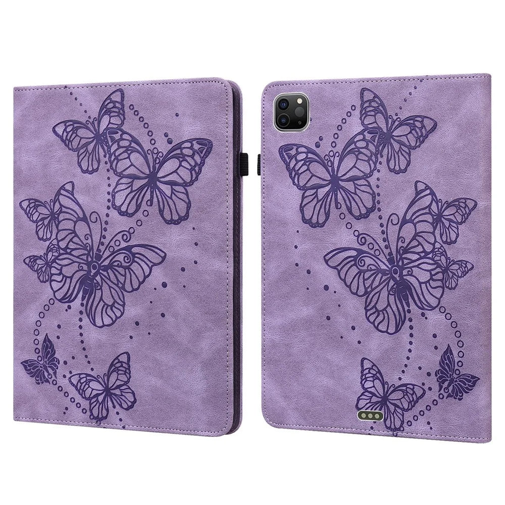 For iPad Pro 11-inch (2020) / (2021) / (2022) PU Leather Butterfly Imprinted Tablet Stand Cover Auto Wake / Sleep Card Holder Shockproof Case with Elastic Band - Purple - 1