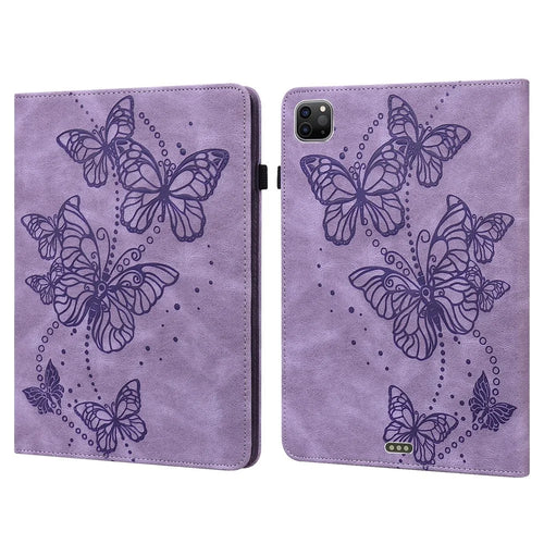 For iPad Pro 11-inch (2020) / (2021) / (2022) PU Leather Butterfly Imprinted Tablet Stand Cover Auto Wake / Sleep Card Holder Shockproof Case with Elastic Band - Purple - 1