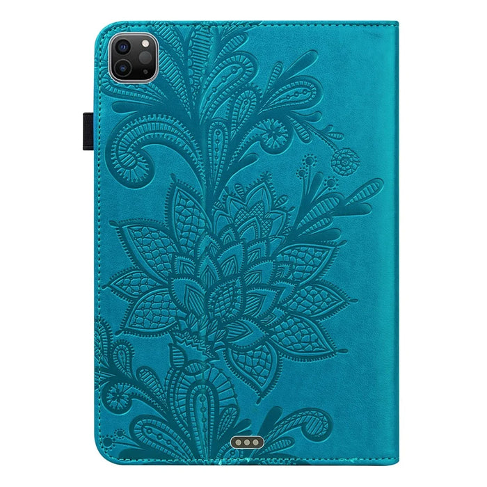 For iPad Pro 11 (2022) / (2021) / (2020) Flower Imprinting Tablet Wallet Case Auto Wake / Sleep PU Leather Drop-proof Stand Cover with Elastic Band - Blue - 2